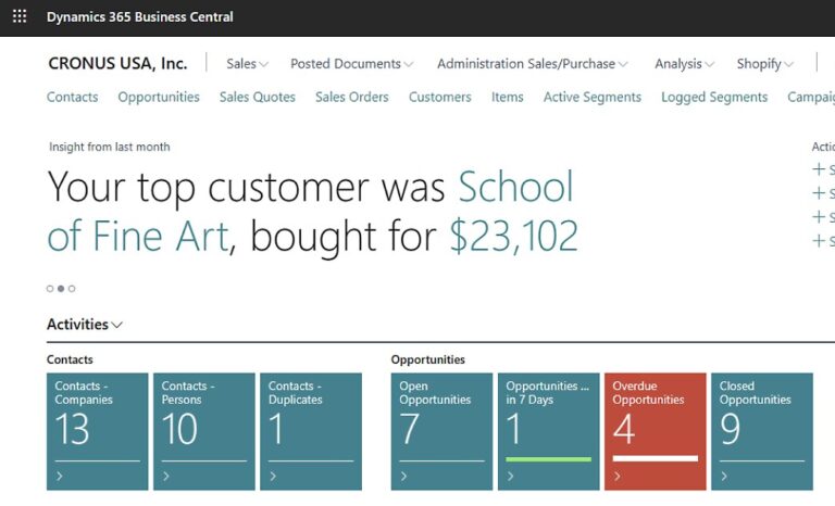 business central top customer dashboard